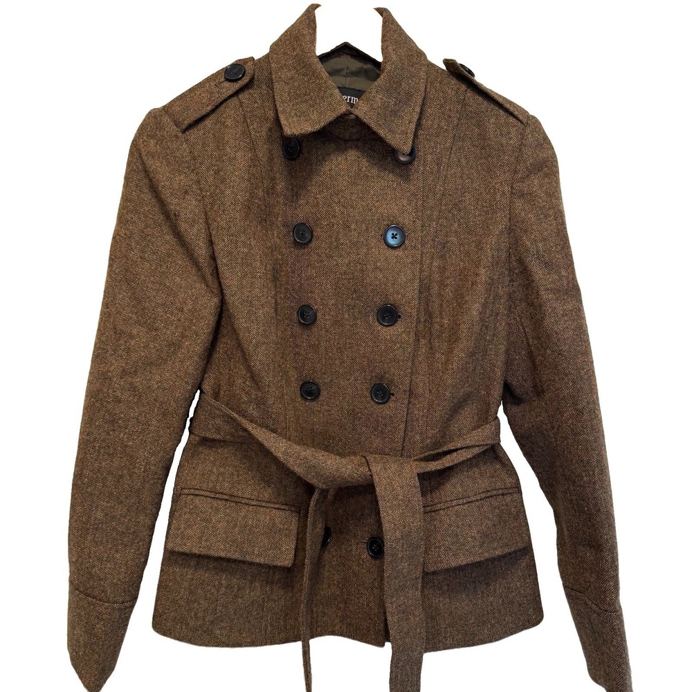 Vtg J. Peterman Herringbone Wool Jacket Military Women Sz 4